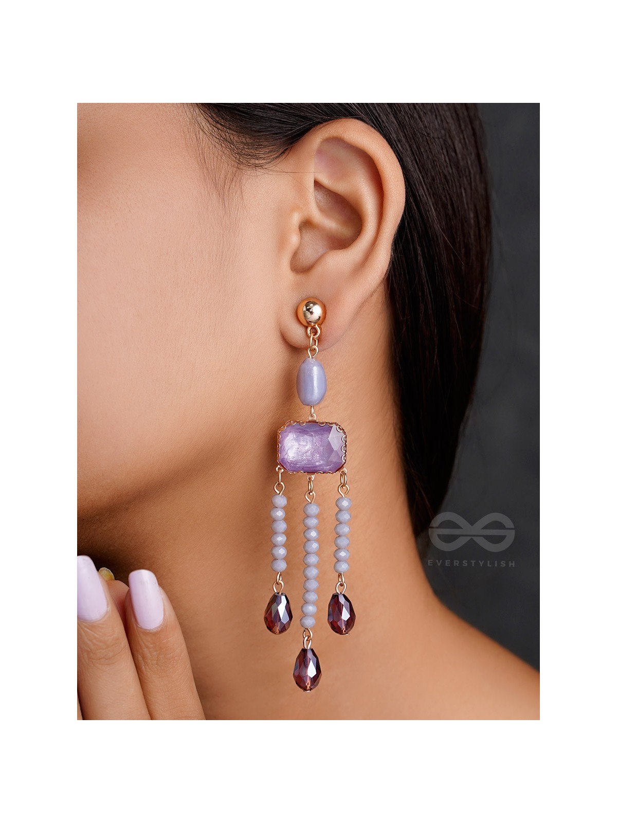 The Wine Drizzle- Golden Embellished Earrings