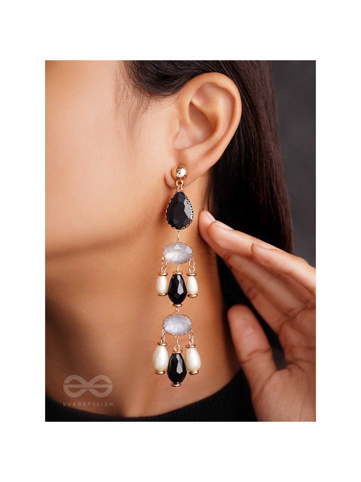 The Glazy Cascade- Golden Embellished Earrings