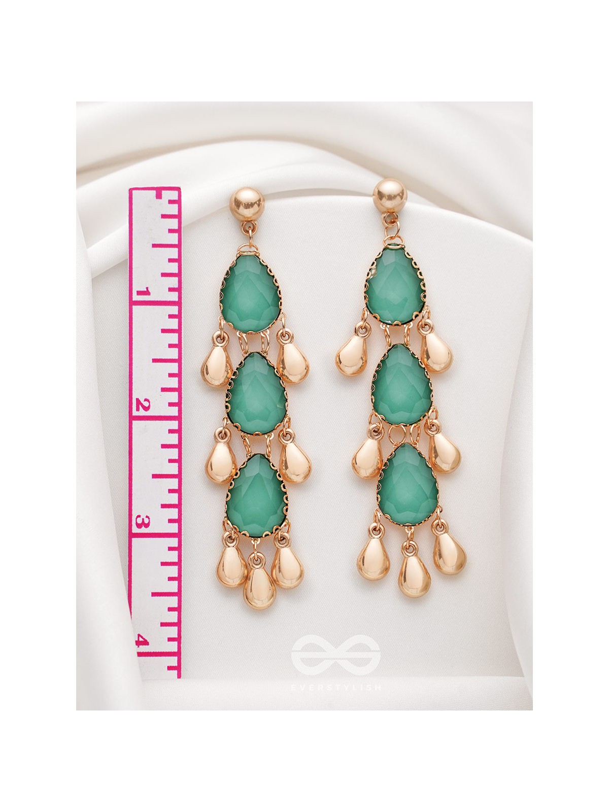 The Emerald Elegance- Golden Embellished Earrings
