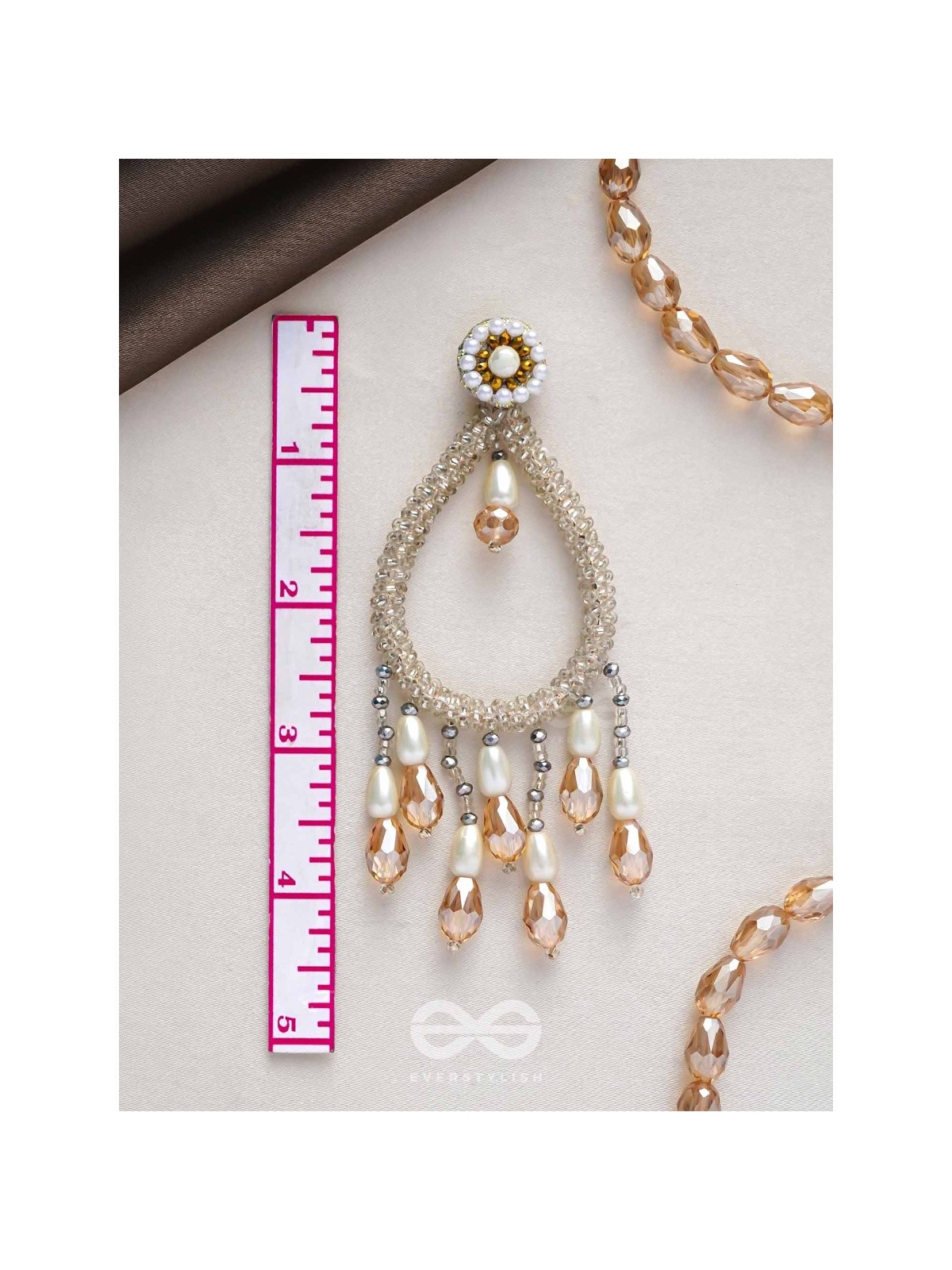 Ashvasya - The Boundless Beauty -  Pearl And Glass Drops Hand Embroidered Earrings (White)