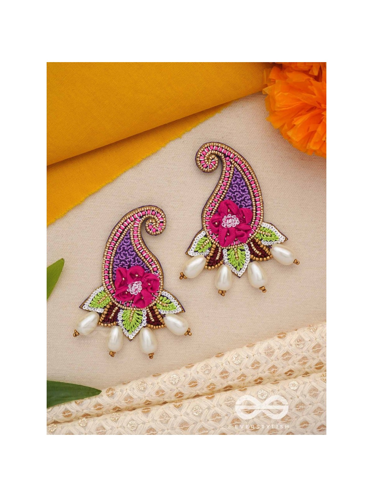 Aabharita- The Ornamented- Resham and Pearls Embroidered Earrings