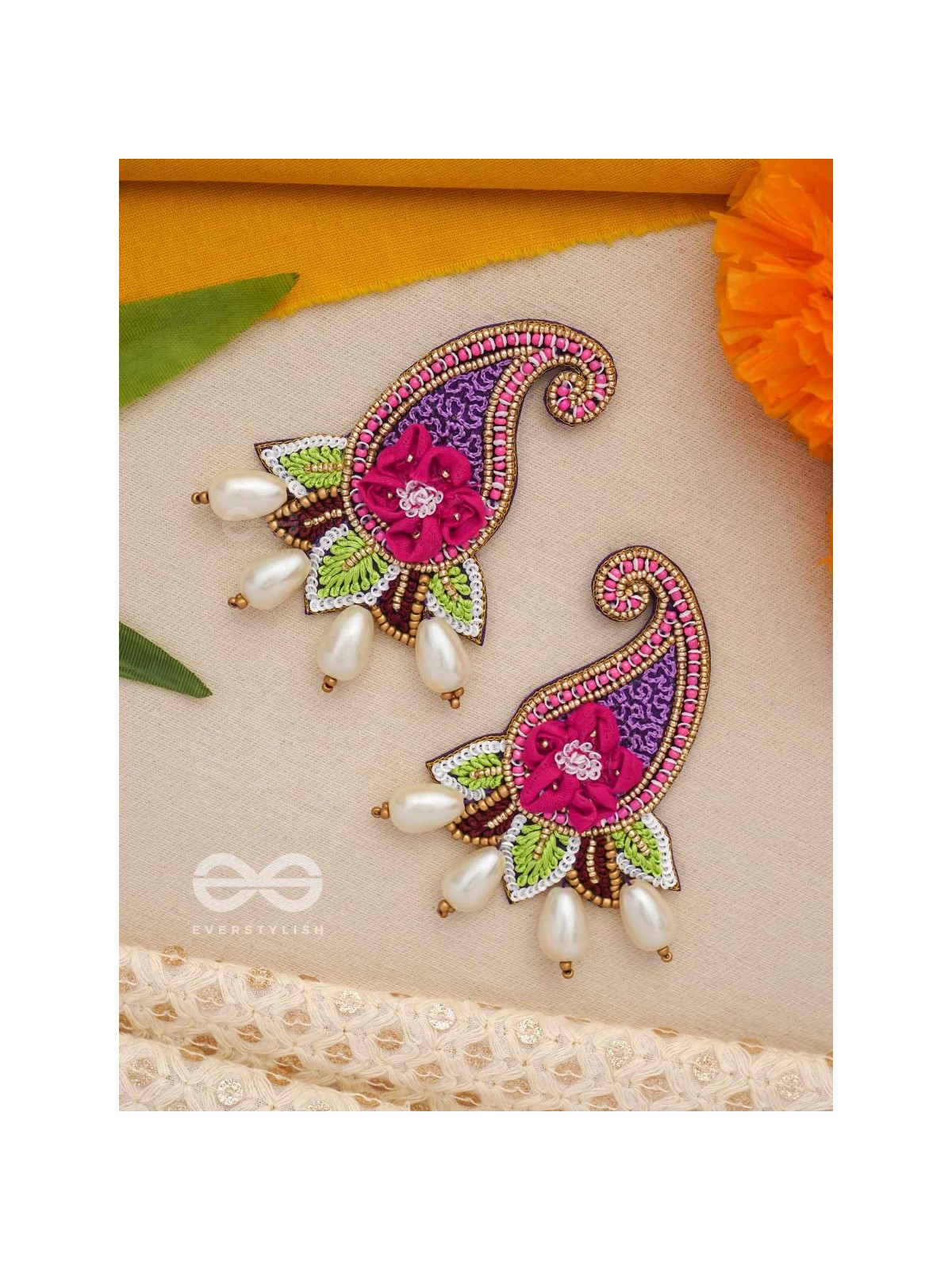 Aabharita- The Ornamented- Resham and Pearls Embroidered Earrings