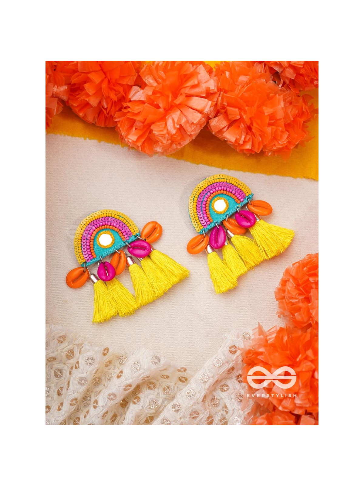 Inodaya- The Alluring Sunrise- Resham and Sequins Embroidered Earrings