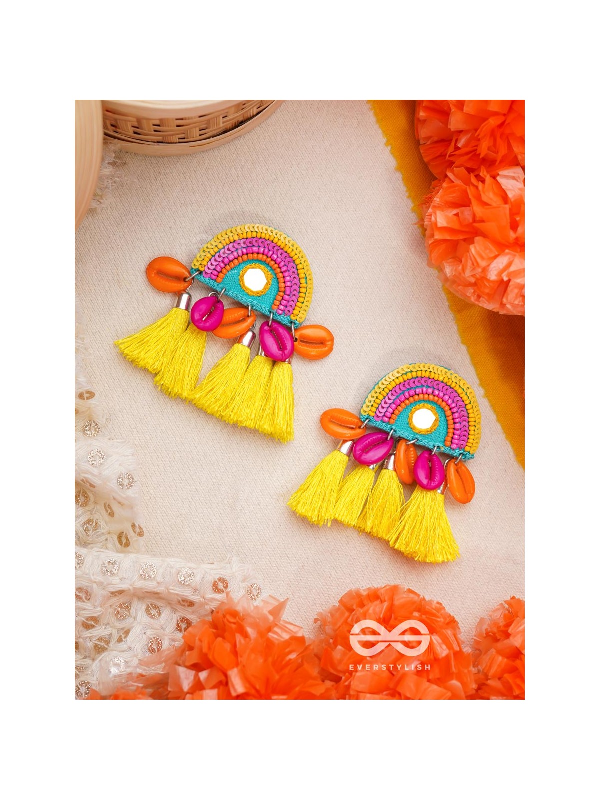 Inodaya- The Alluring Sunrise- Resham and Sequins Embroidered Earrings