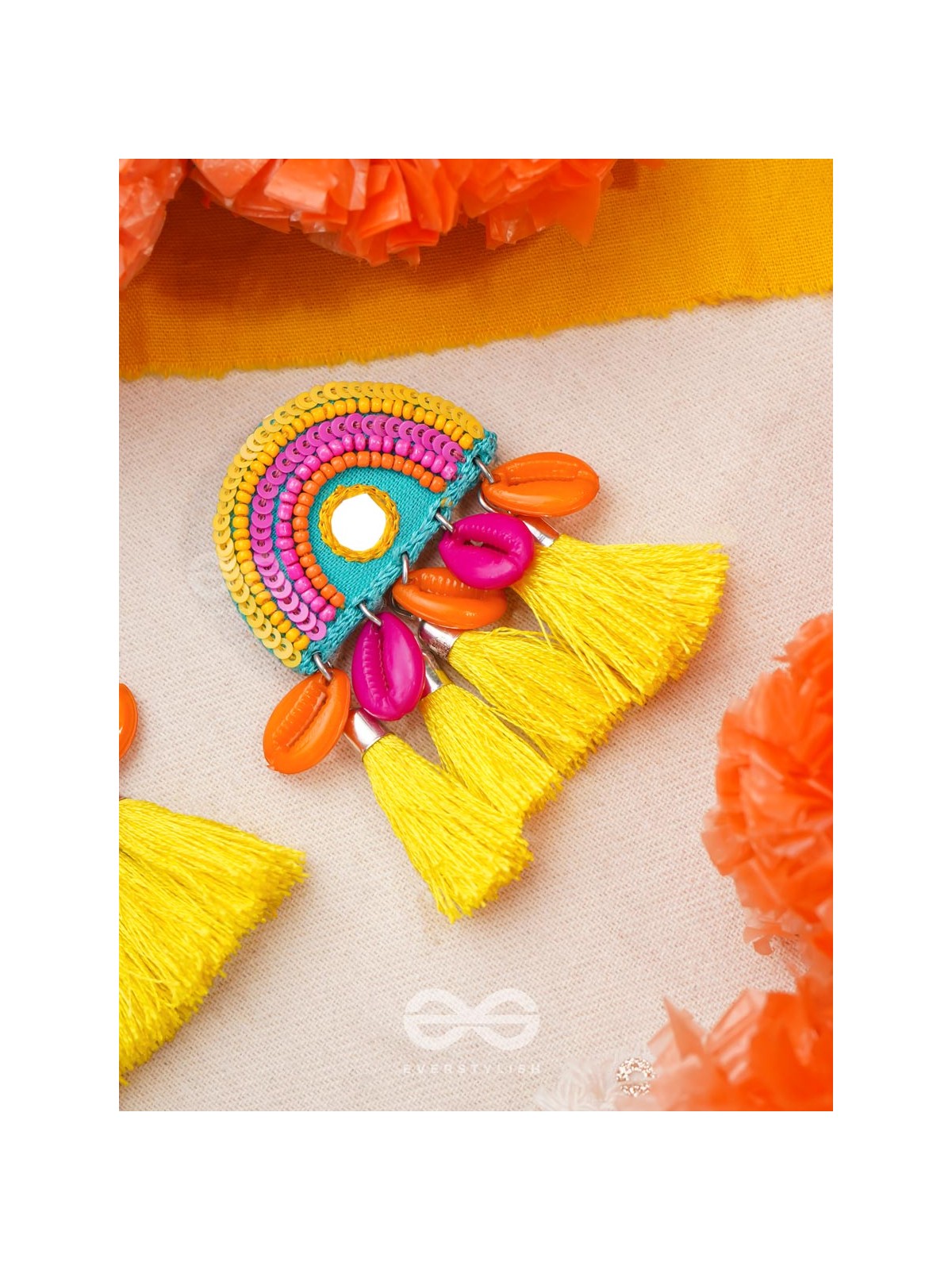 Inodaya- The Alluring Sunrise- Resham and Sequins Embroidered Earrings