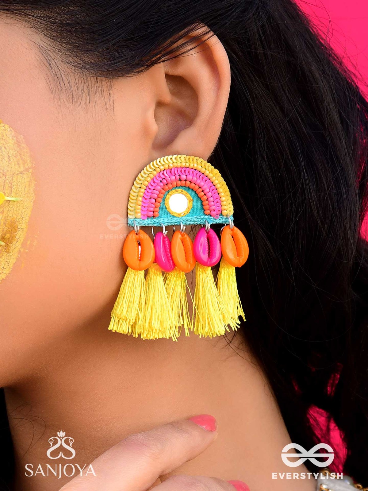 Inodaya- The Alluring Sunrise- Resham and Sequins Embroidered Earrings