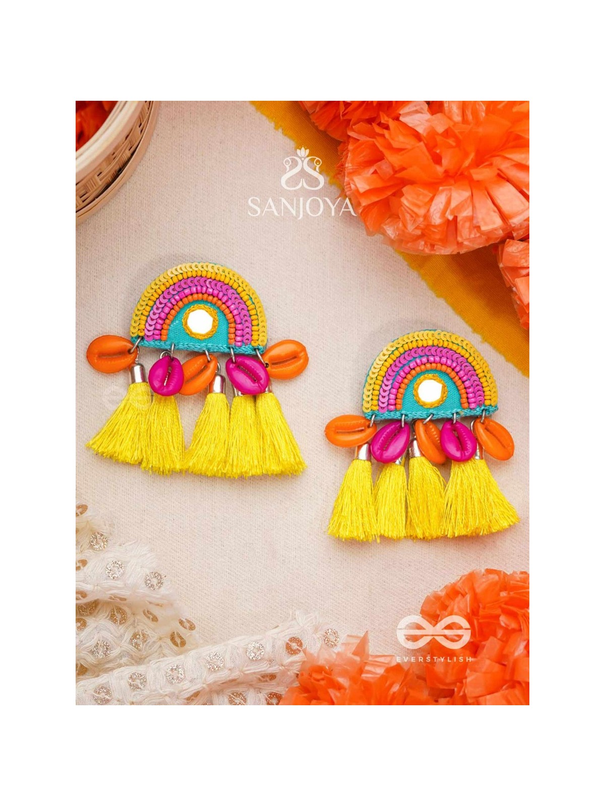 Inodaya- The Alluring Sunrise- Resham and Sequins Embroidered Earrings