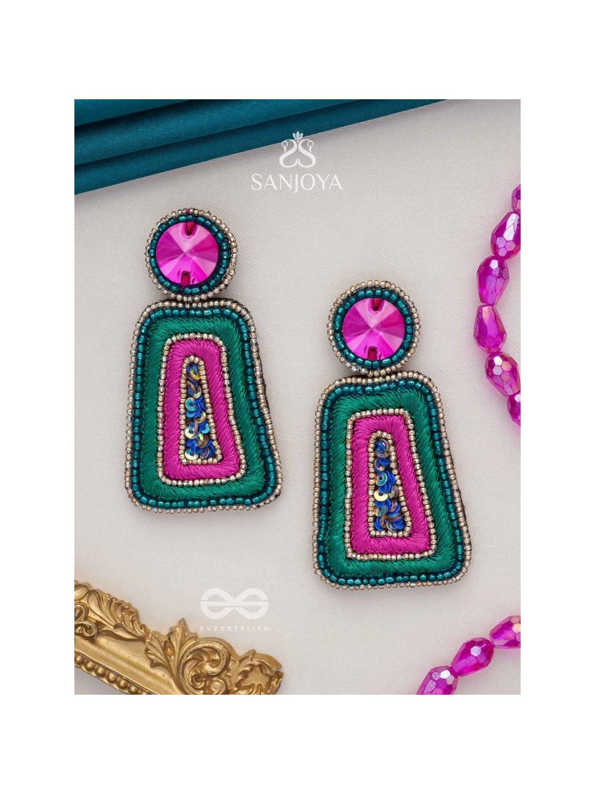 Kalapa- The Bell of Harmony- Resham, Stones and Sequins Embroidered Earrings