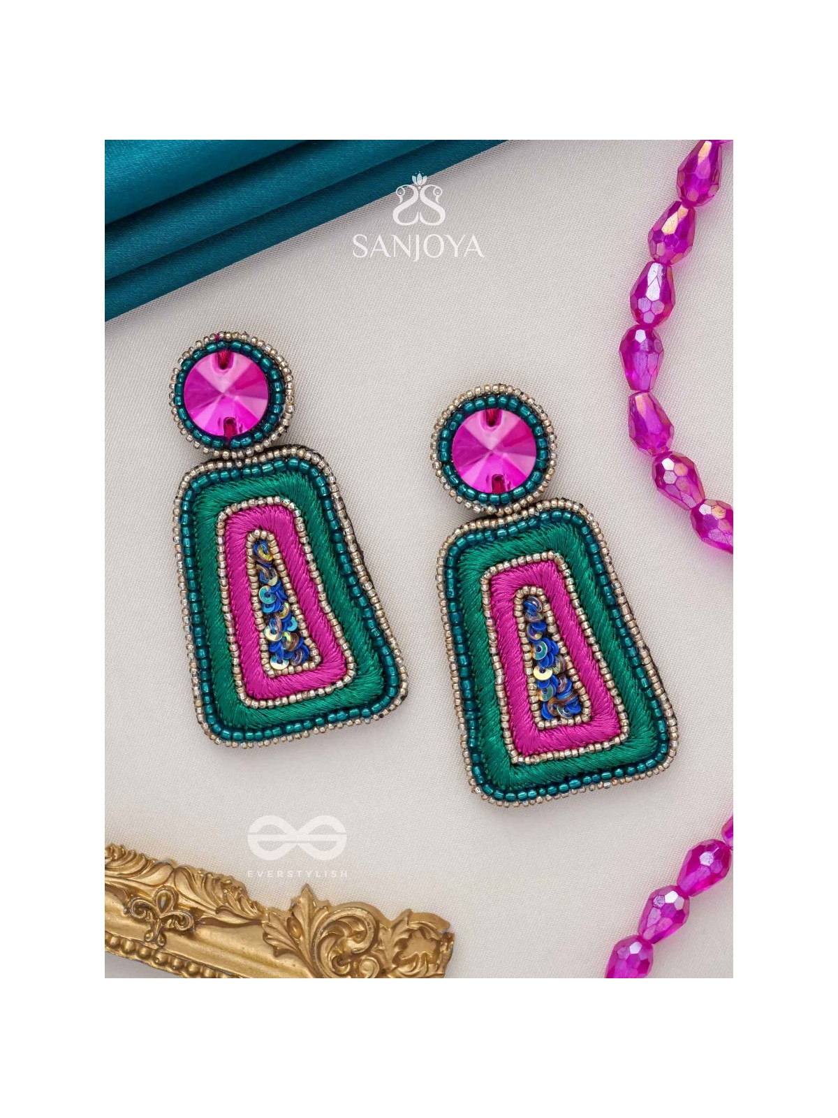 Kalapa- The Bell of Harmony- Resham, Stones and Sequins Embroidered Earrings