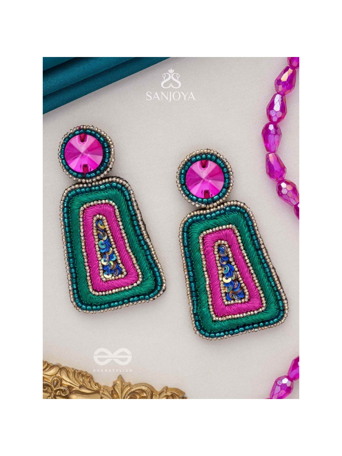 Kalapa- The Bell of Harmony- Resham, Stones and Sequins Embroidered Earrings