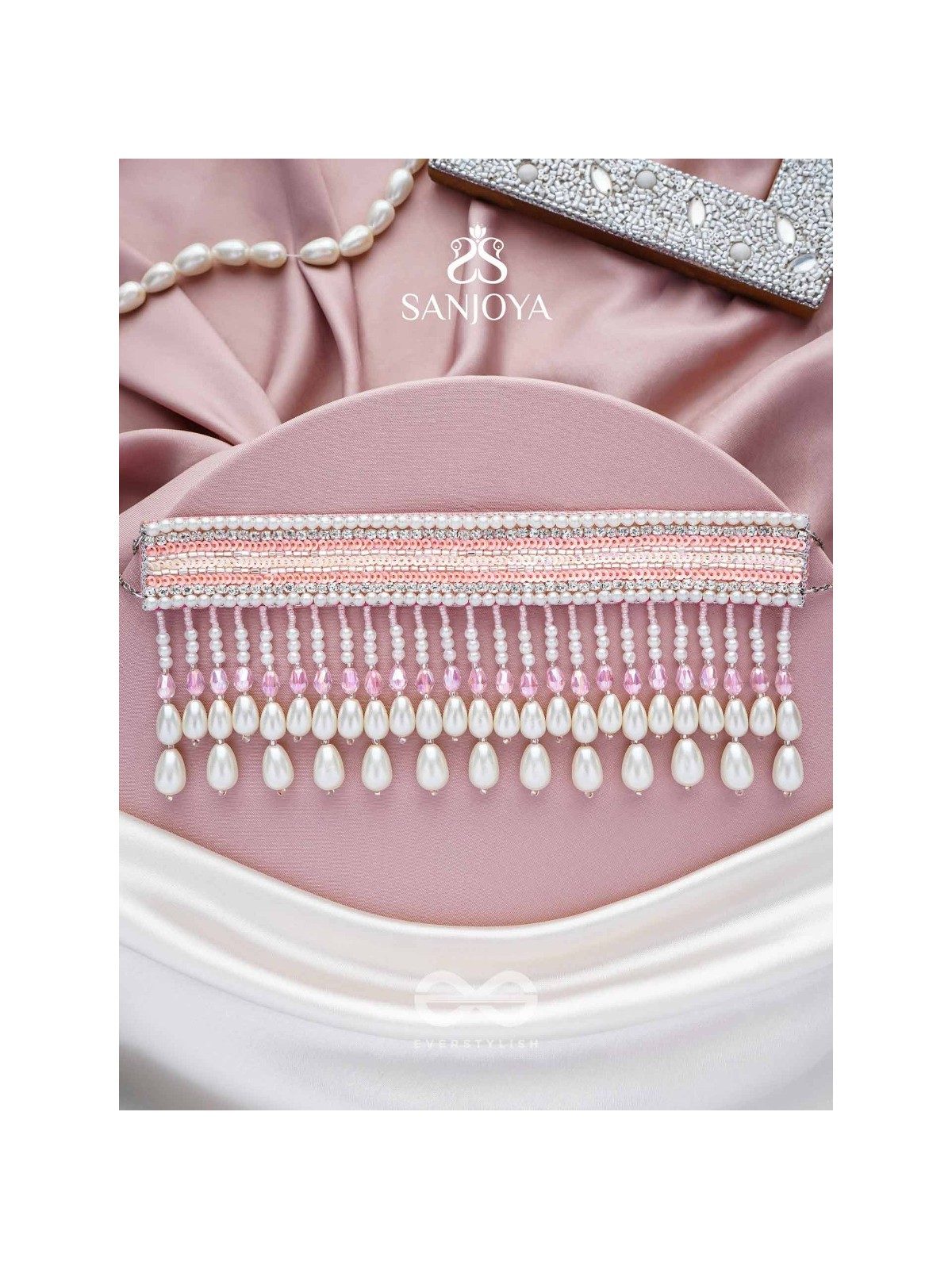 Avasya - The Dew Drops - Beads, Sequins And Pearl Drops Hand Embroidered Choker Neckpiece