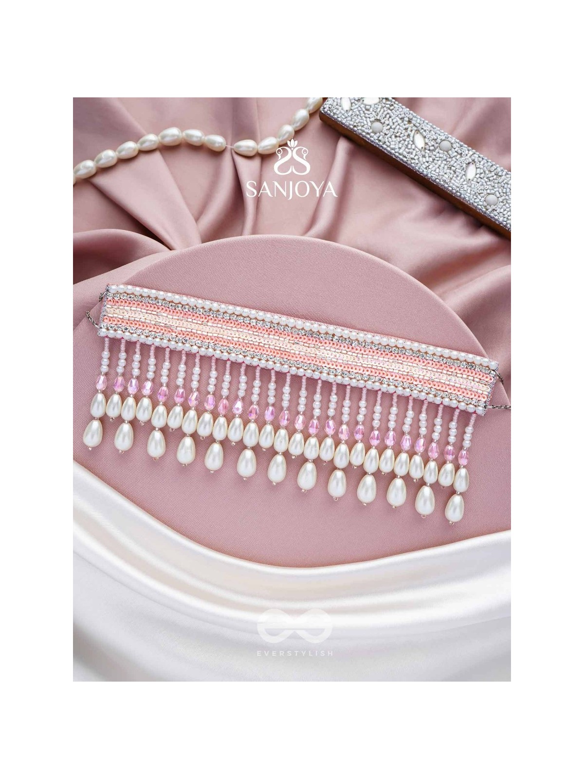 Avasya - The Dew Drops - Beads, Sequins And Pearl Drops Hand Embroidered Choker Neckpiece