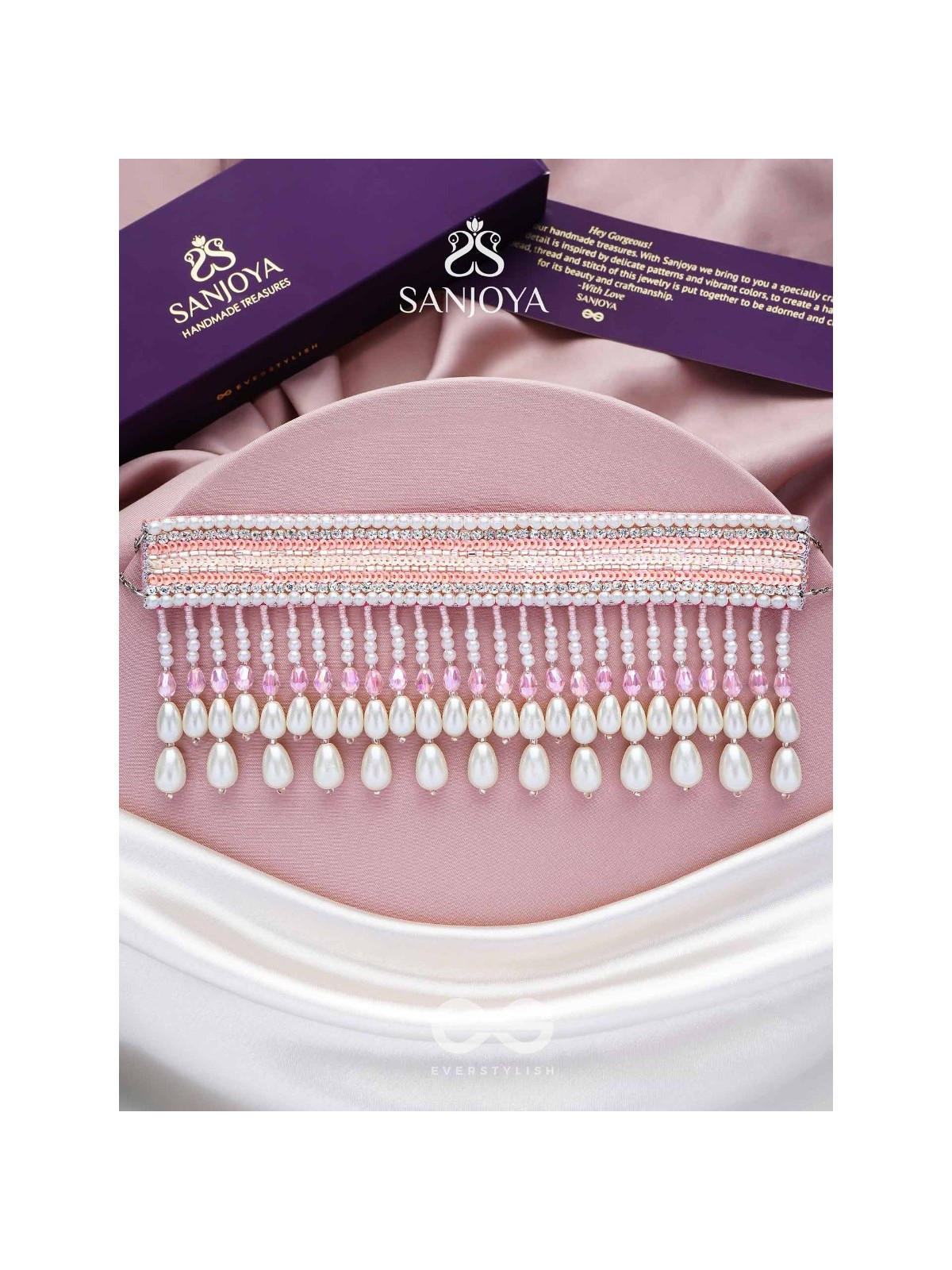 Avasya - The Dew Drops - Beads, Sequins And Pearl Drops Hand Embroidered Choker Neckpiece