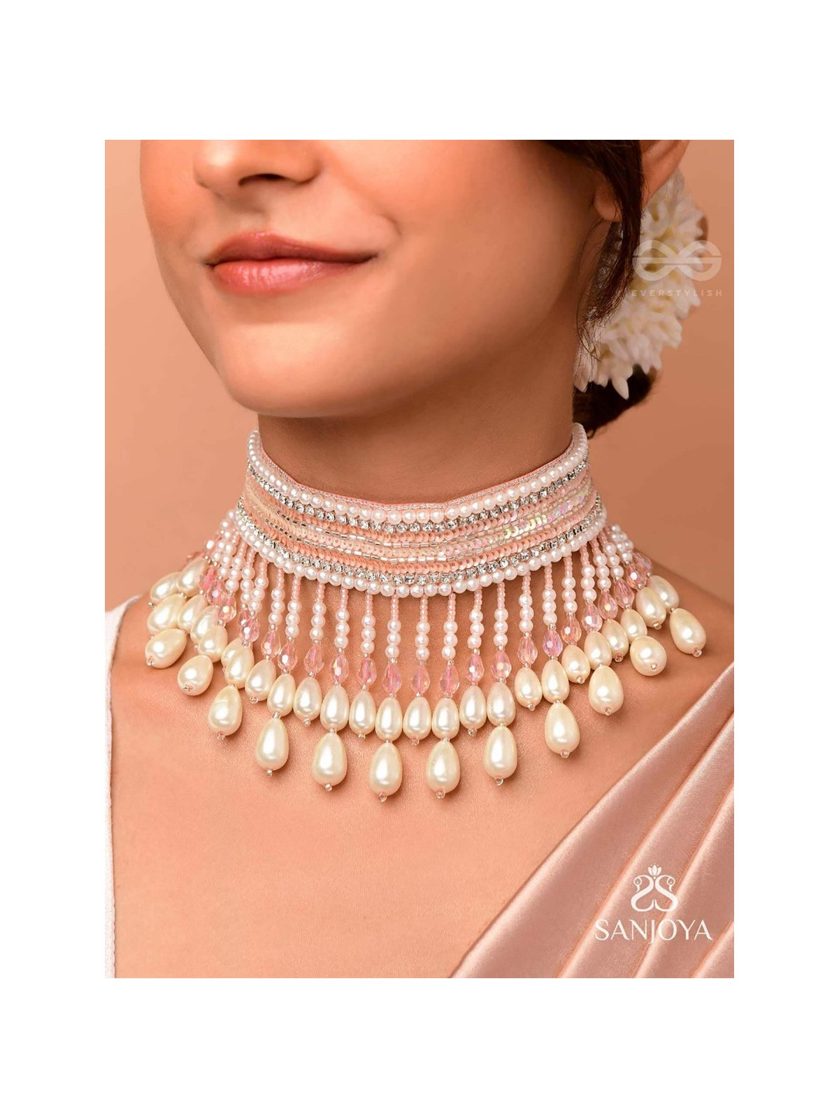 Avasya - The Dew Drops - Beads, Sequins And Pearl Drops Hand Embroidered Choker Neckpiece
