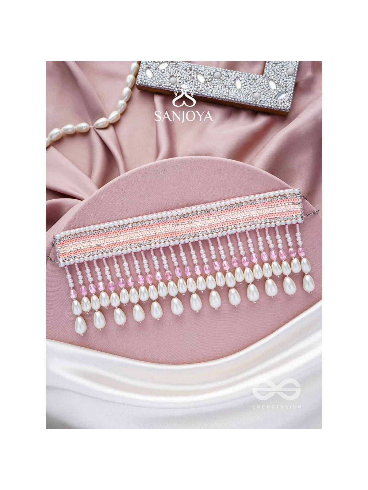 Avasya - The Dew Drops - Beads, Sequins And Pearl Drops Hand Embroidered Choker Neckpiece