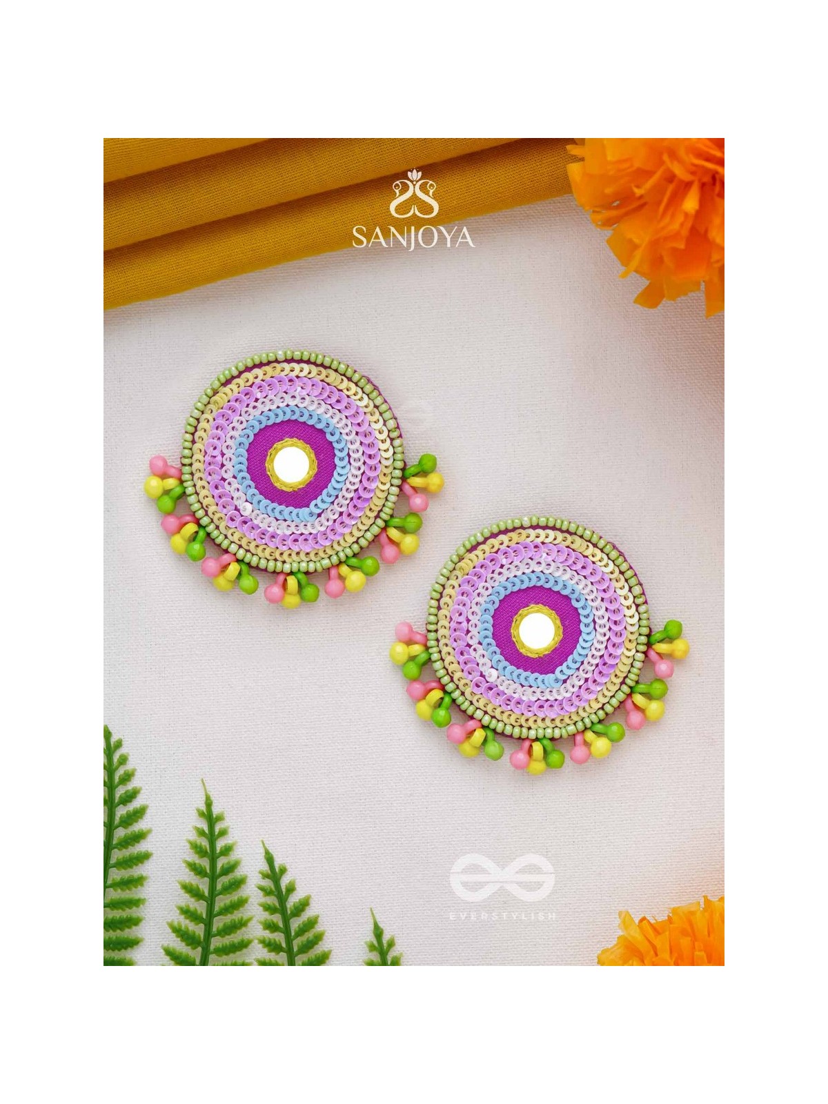 Dhriti- The Mythical Garden- Mirror, Resham and Sequins Embroidered Earrings