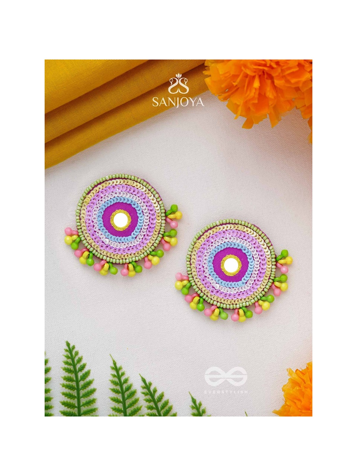 Dhriti- The Mythical Garden- Mirror, Resham and Sequins Embroidered Earrings
