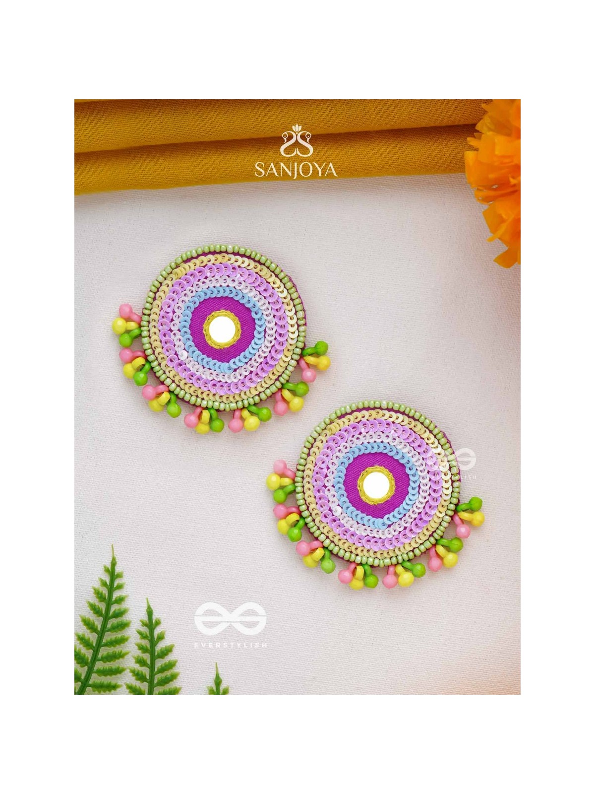 Dhriti- The Mythical Garden- Mirror, Resham and Sequins Embroidered Earrings