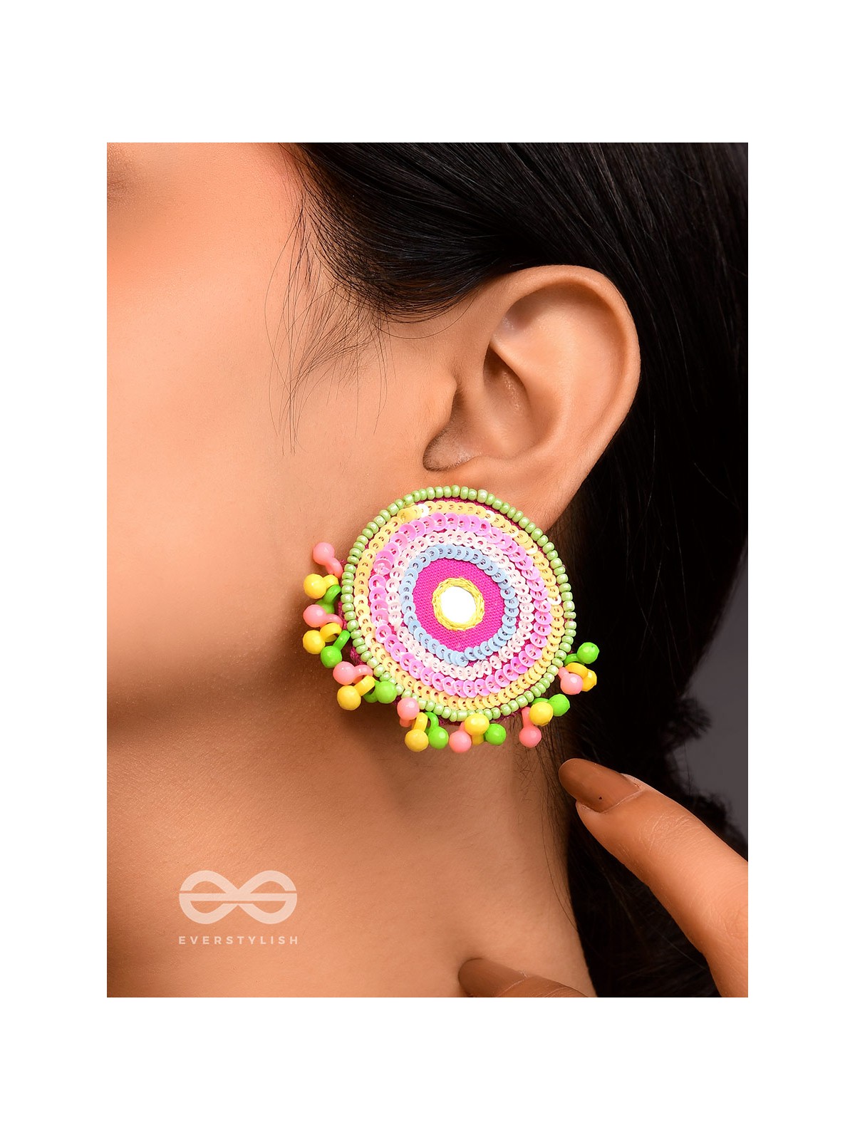 Dhriti- The Mythical Garden- Mirror, Resham and Sequins Embroidered Earrings