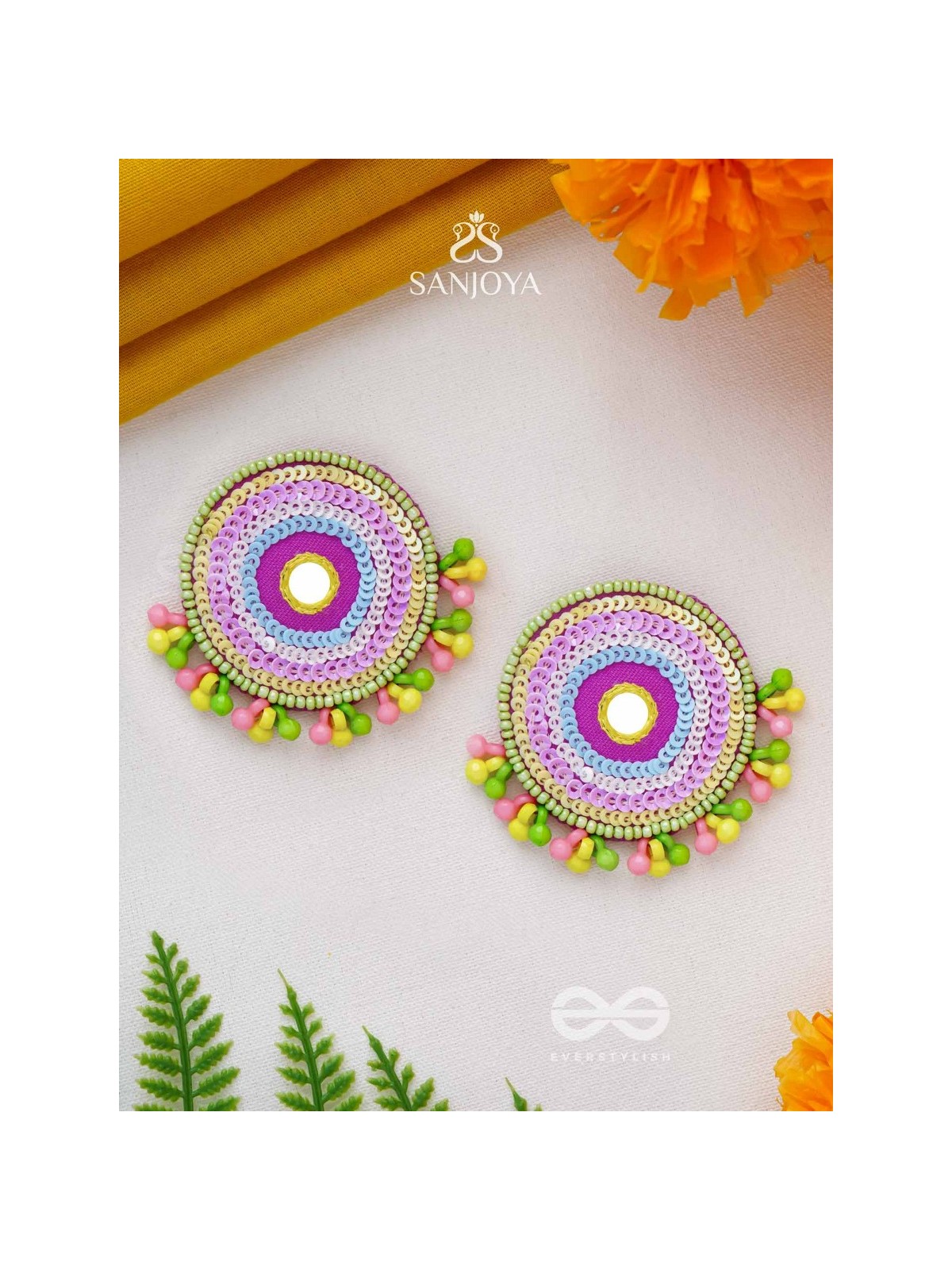 Dhriti- The Mythical Garden- Mirror, Resham and Sequins Embroidered Earrings