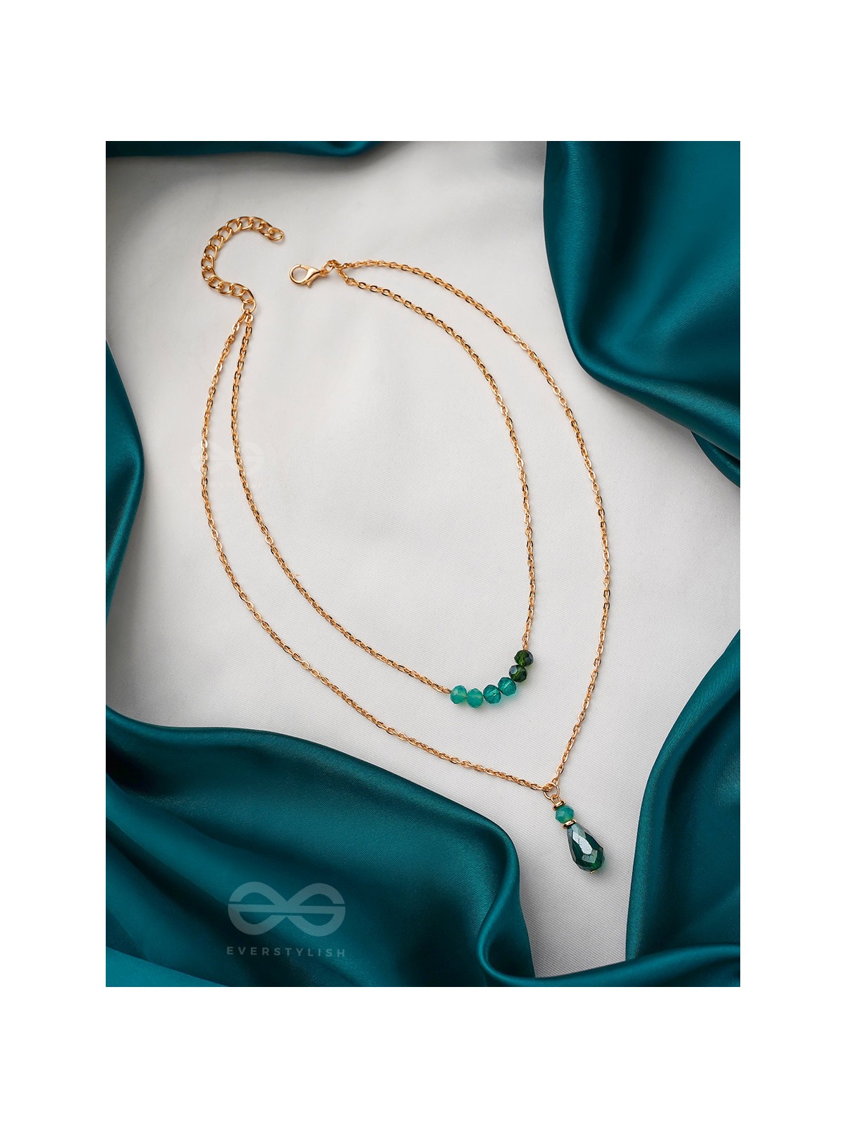 The Sea Of Emeralds- Golden Embellished Necklace With Anti-Tarnish Coating
