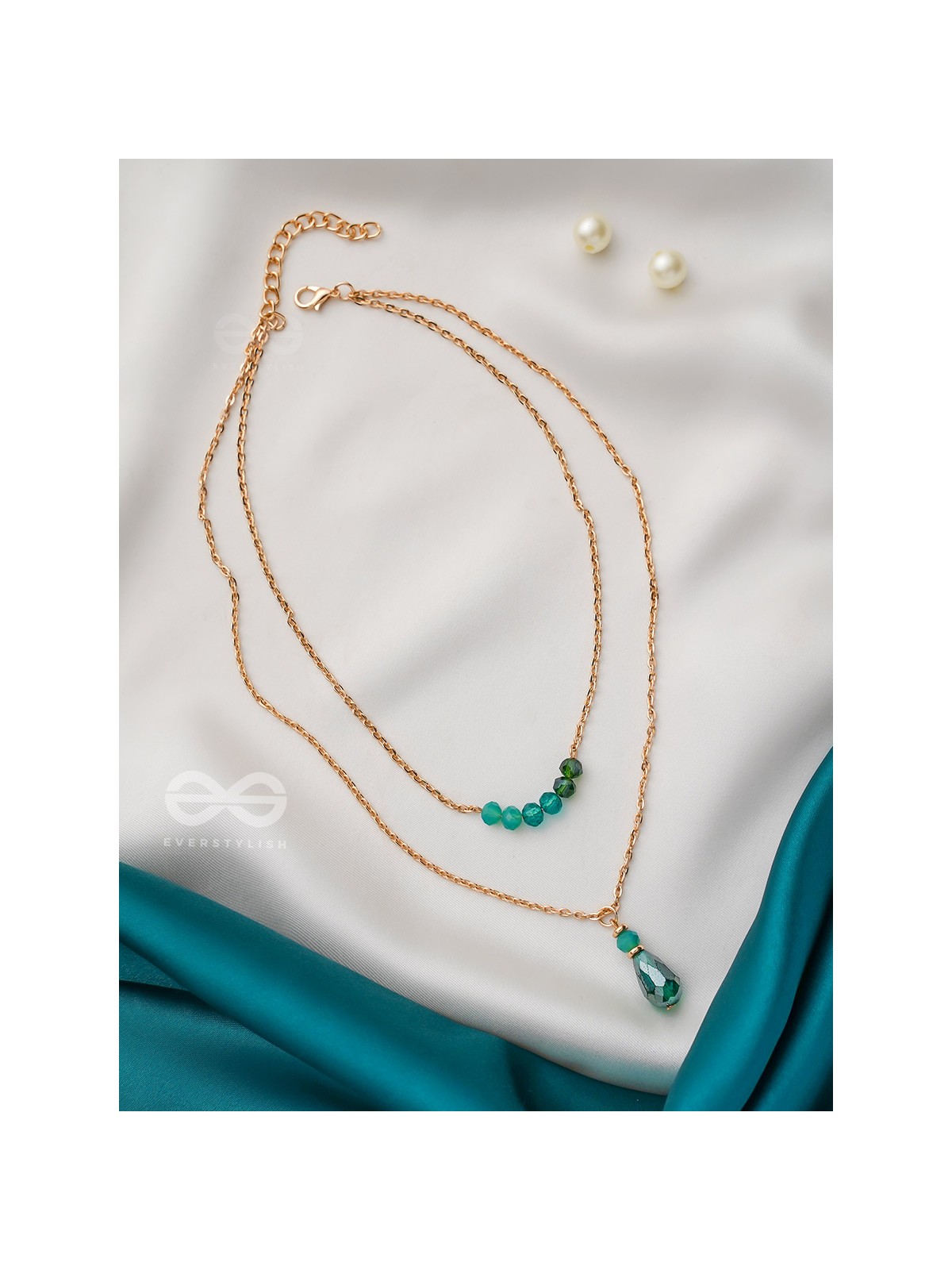 The Sea Of Emeralds- Golden Embellished Necklace With Anti-Tarnish Coating