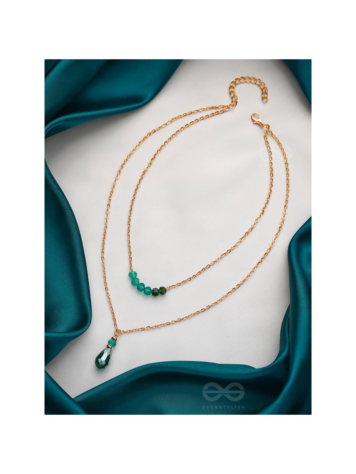 The Sea Of Emeralds- Golden Embellished Necklace With Anti-Tarnish Coating