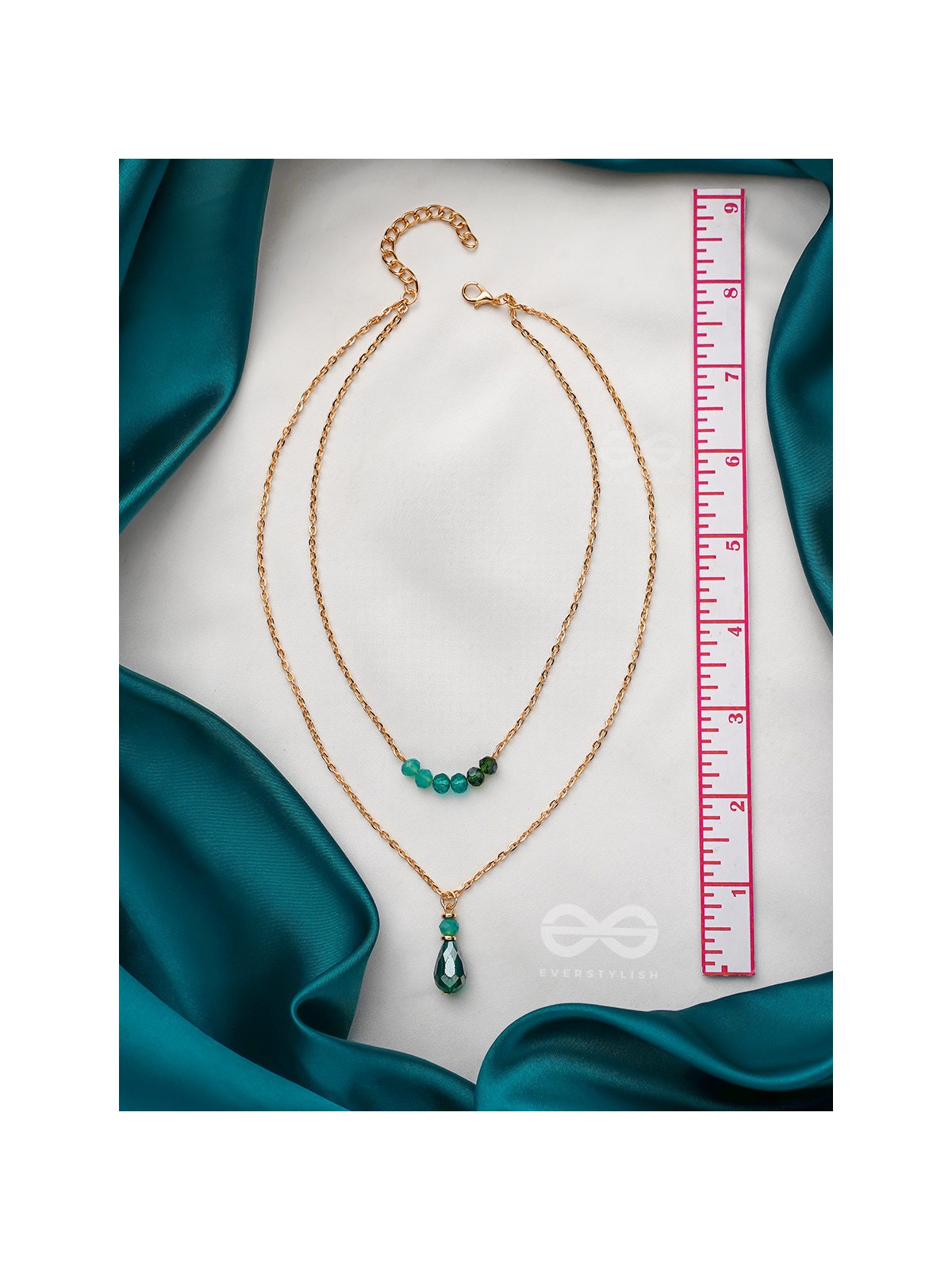 The Sea Of Emeralds- Golden Embellished Necklace With Anti-Tarnish Coating