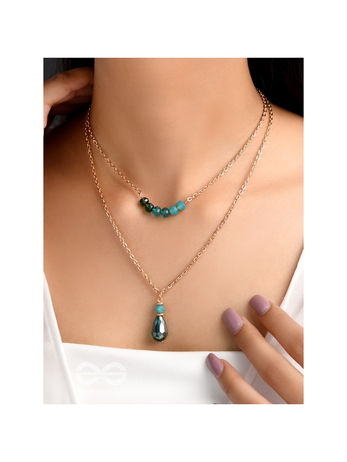 The Sea Of Emeralds- Golden Embellished Necklace With Anti-Tarnish Coating