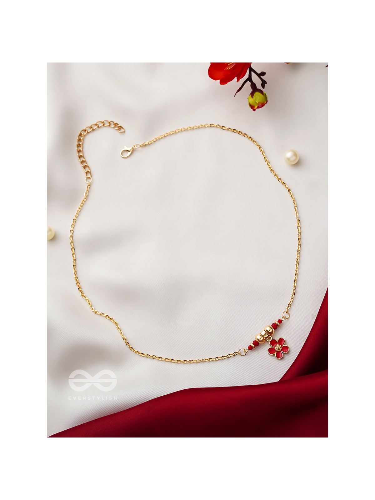 Rose N Thorns- Golden Embellished Necklace With Anti-Tarnish Coating 