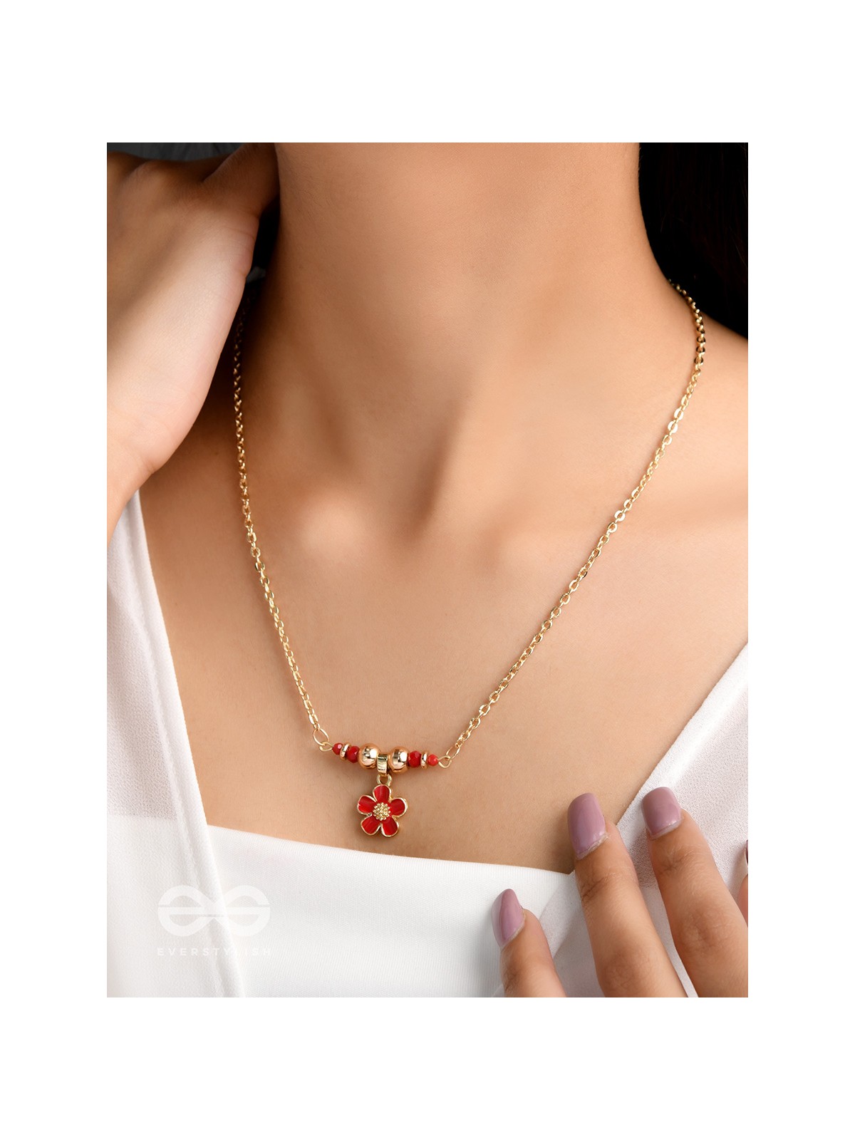 Rose N Thorns- Golden Embellished Necklace With Anti-Tarnish Coating 