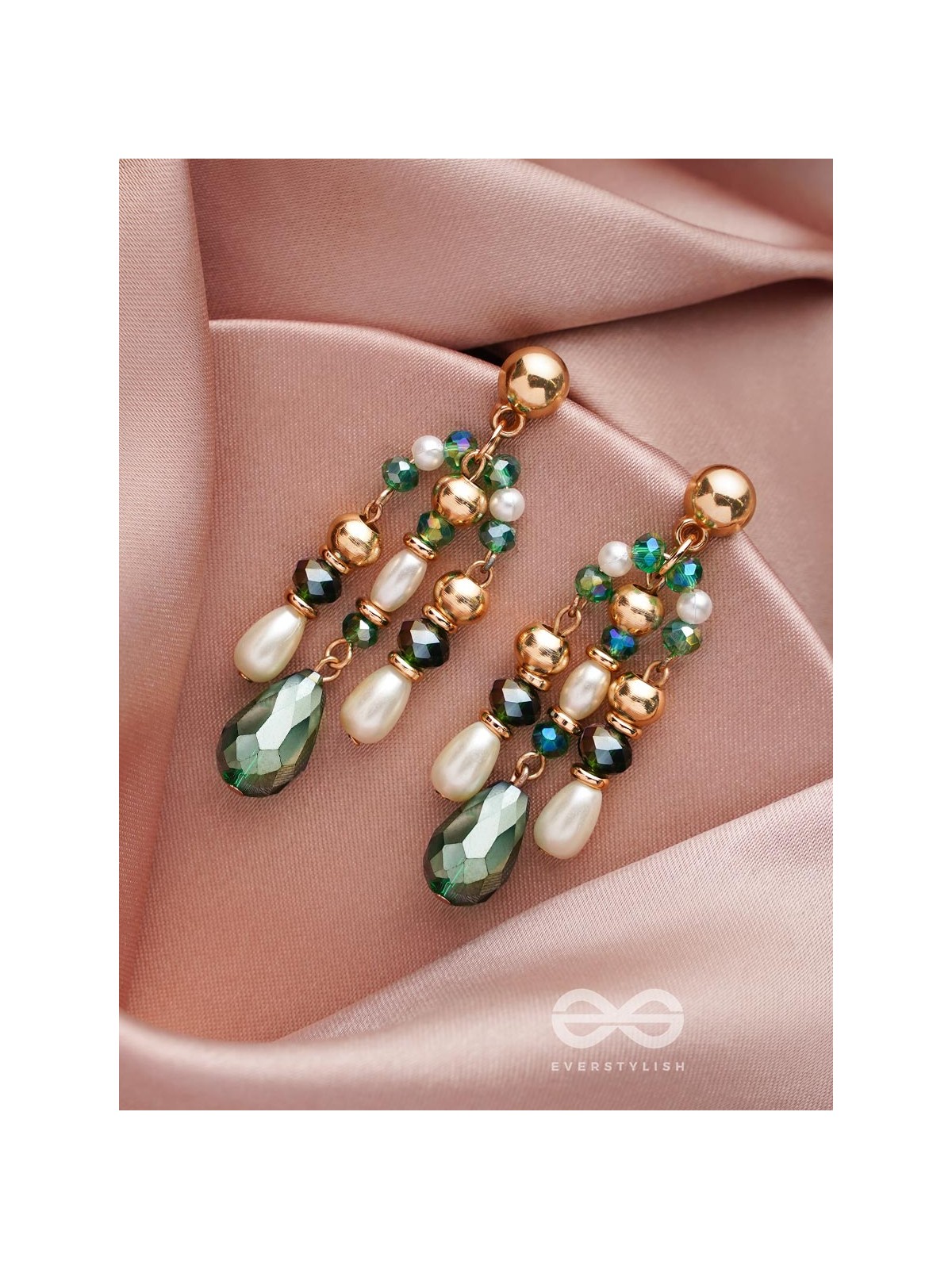 The Ever'green' Beauty- Golden Embellished Earrings