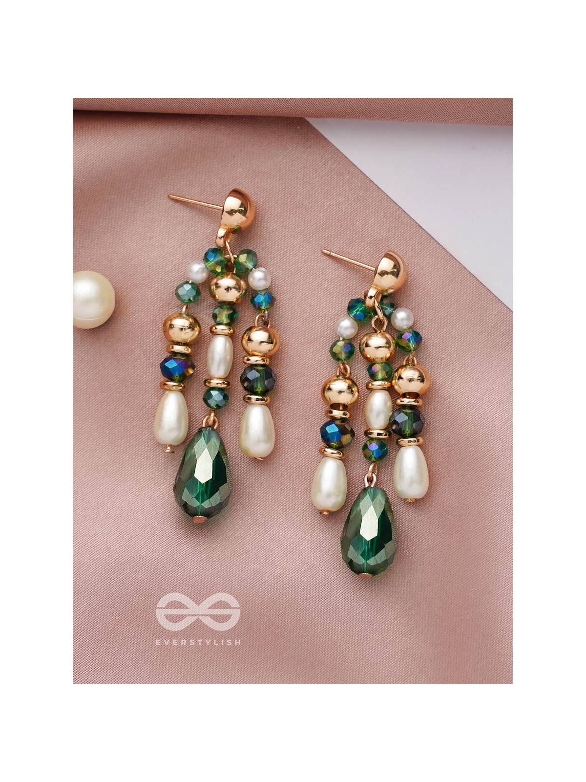 The Ever'green' Beauty- Golden Embellished Earrings