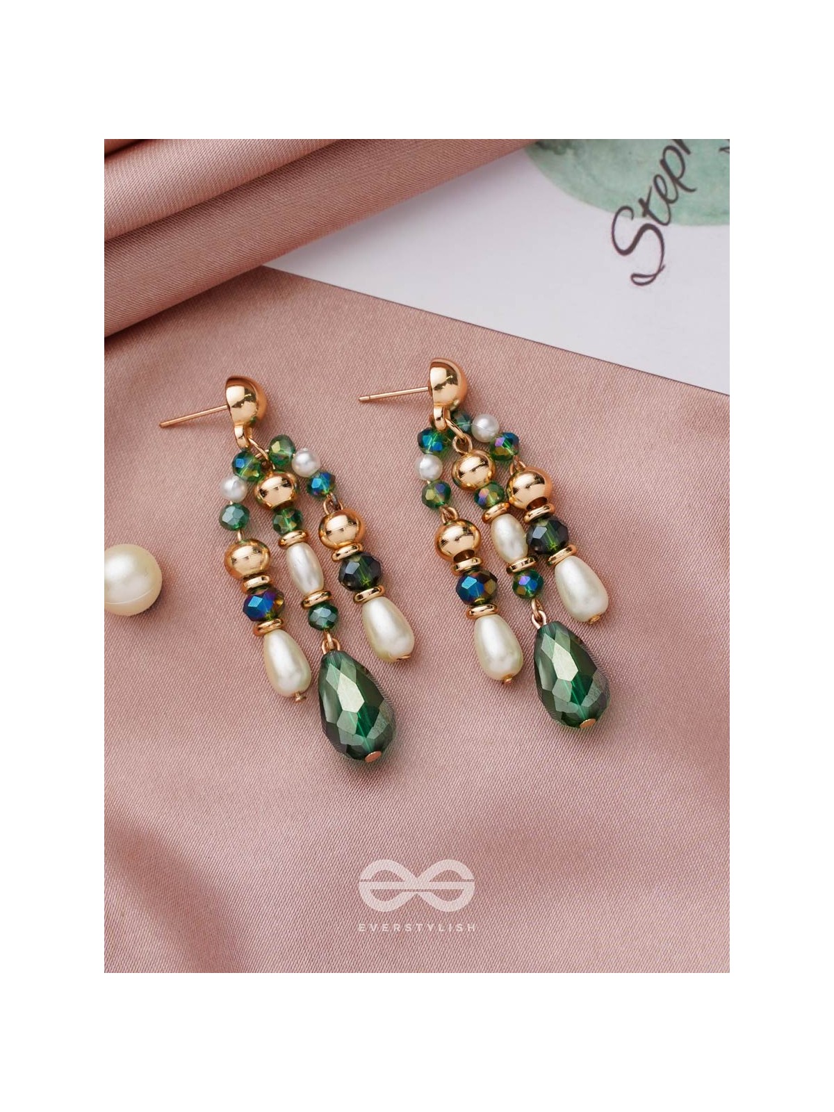 The Ever'green' Beauty- Golden Embellished Earrings