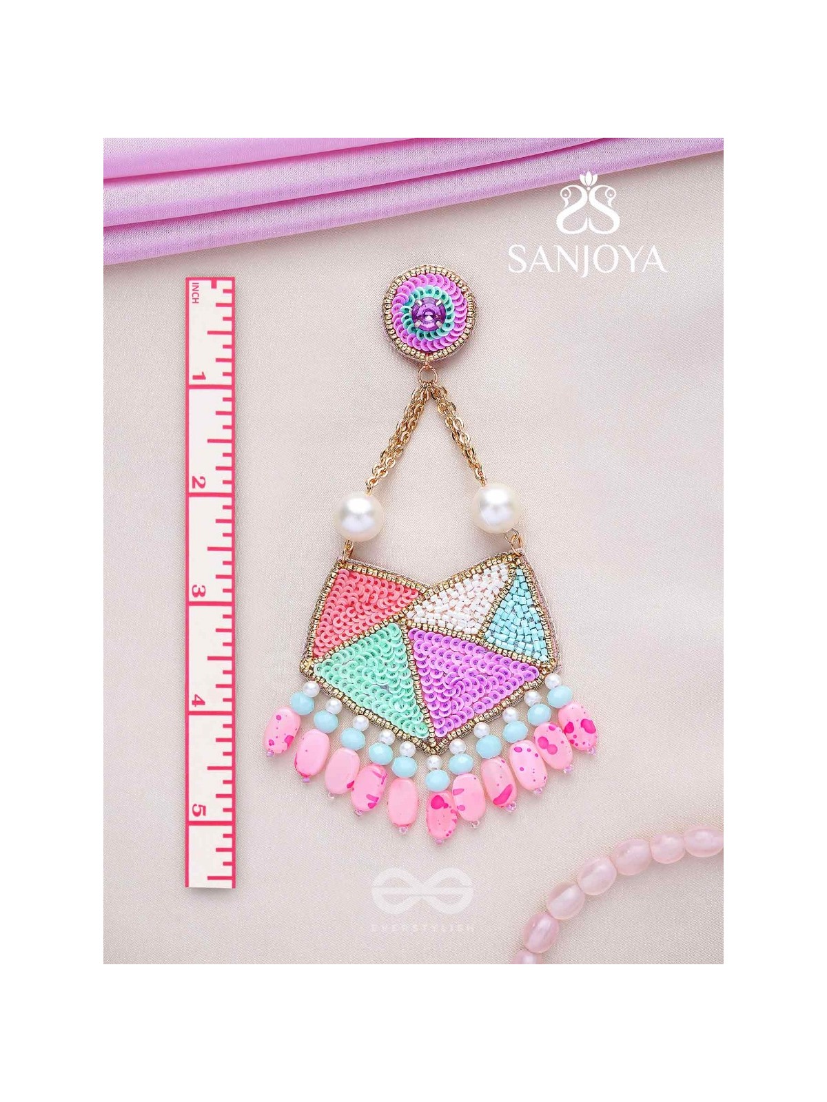 Ashmant - The Vibrant Meadow - Cutdana, Beads And Sequins Hand Embroidered Earrings