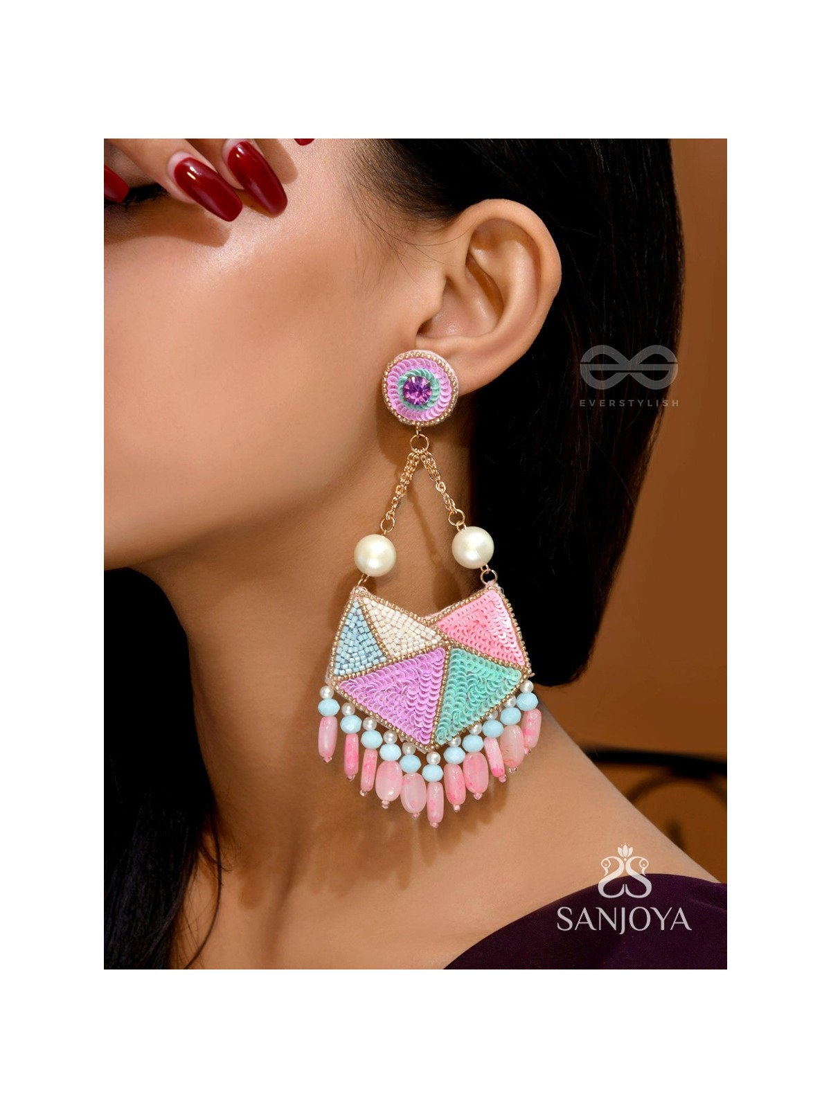 Ashmant - The Vibrant Meadow - Cutdana, Beads And Sequins Hand Embroidered Earrings