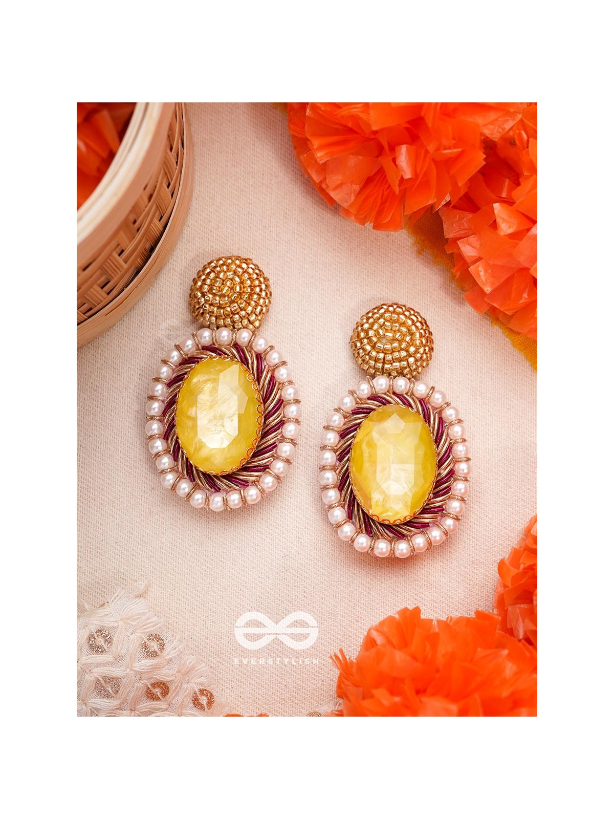 Kapisa - The Glorious Sun - Beads, Dabka And Stones Hand Embroidered Earrings