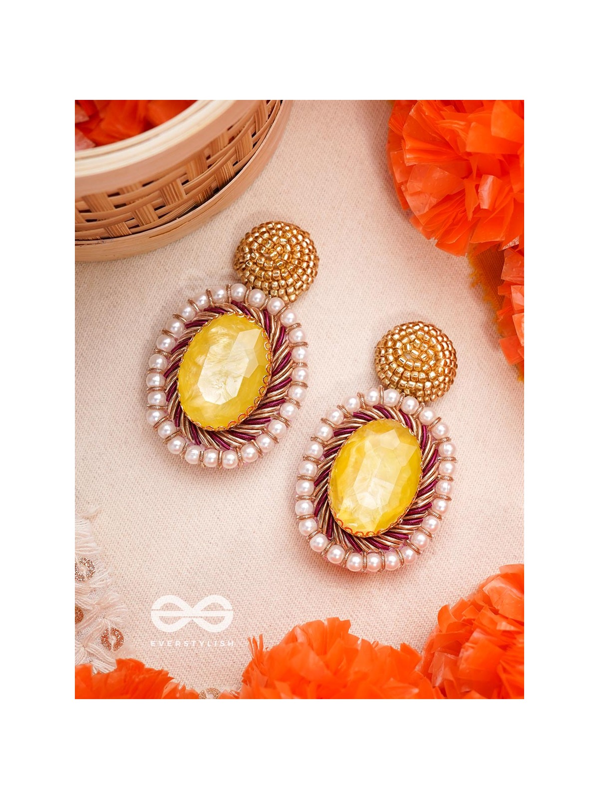 Kapisa - The Glorious Sun - Beads, Dabka And Stones Hand Embroidered Earrings