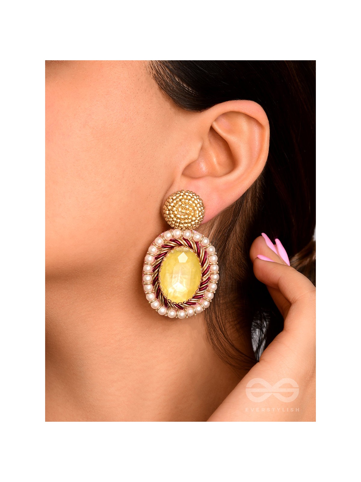 Kapisa - The Glorious Sun - Beads, Dabka And Stones Hand Embroidered Earrings