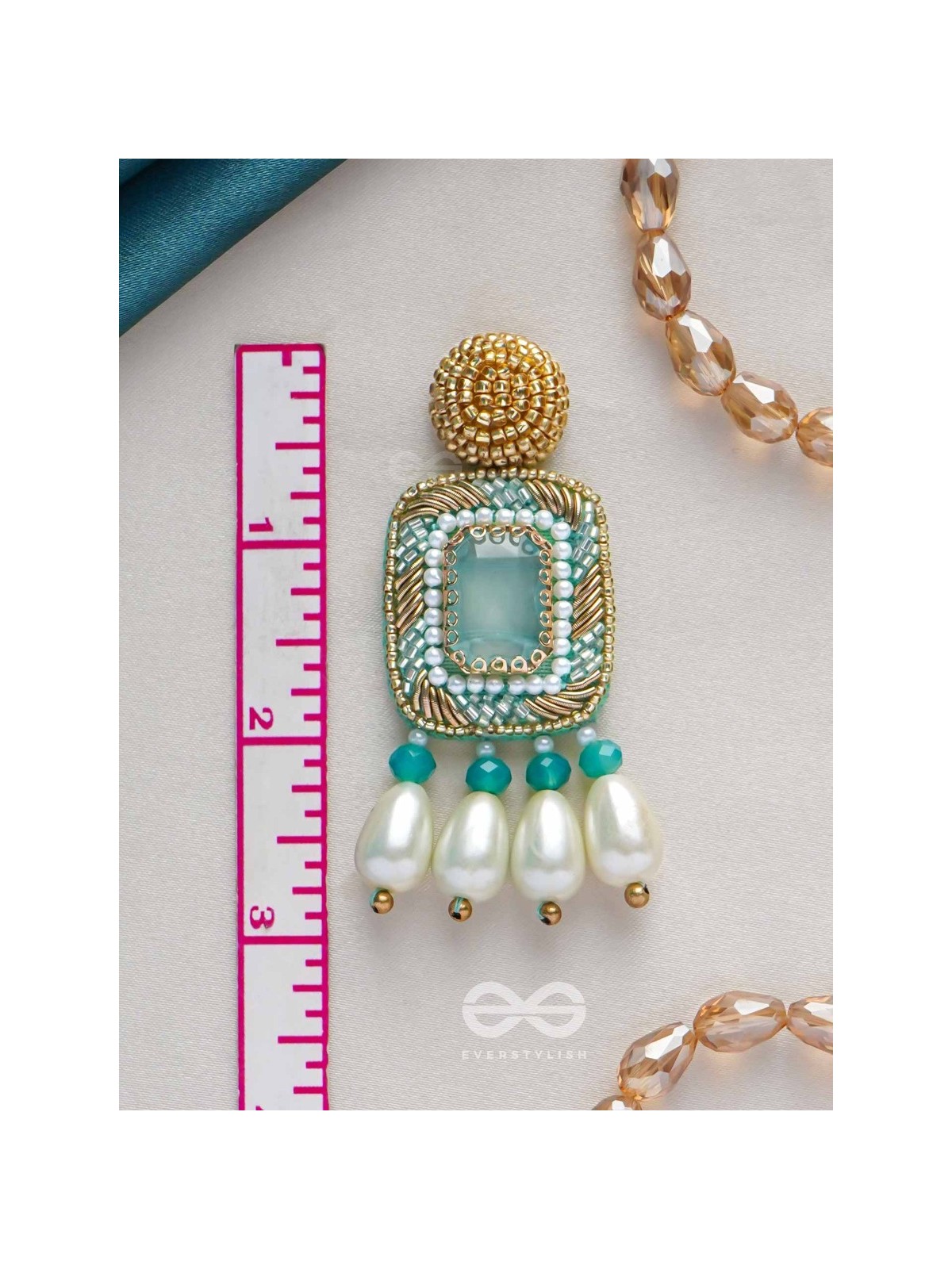 Mandara- The Lucent Mirror - Stones and Pearl Drops Embroidered Earrings