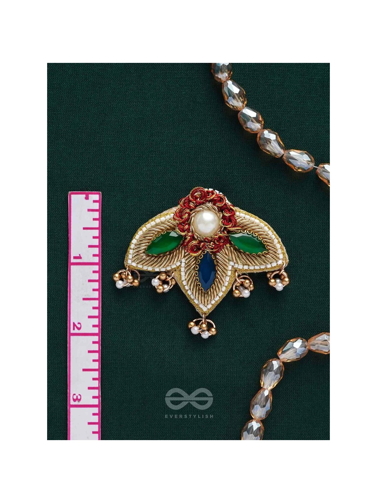 Kaaravi- The Lush Leaf- Resham, Pearls and Stones Embroidered Earrings