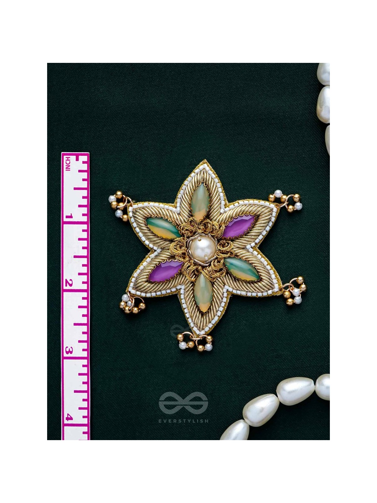 Kuvalya- The Colorful Bloom- Pearls and Stones Embroidered Earrings