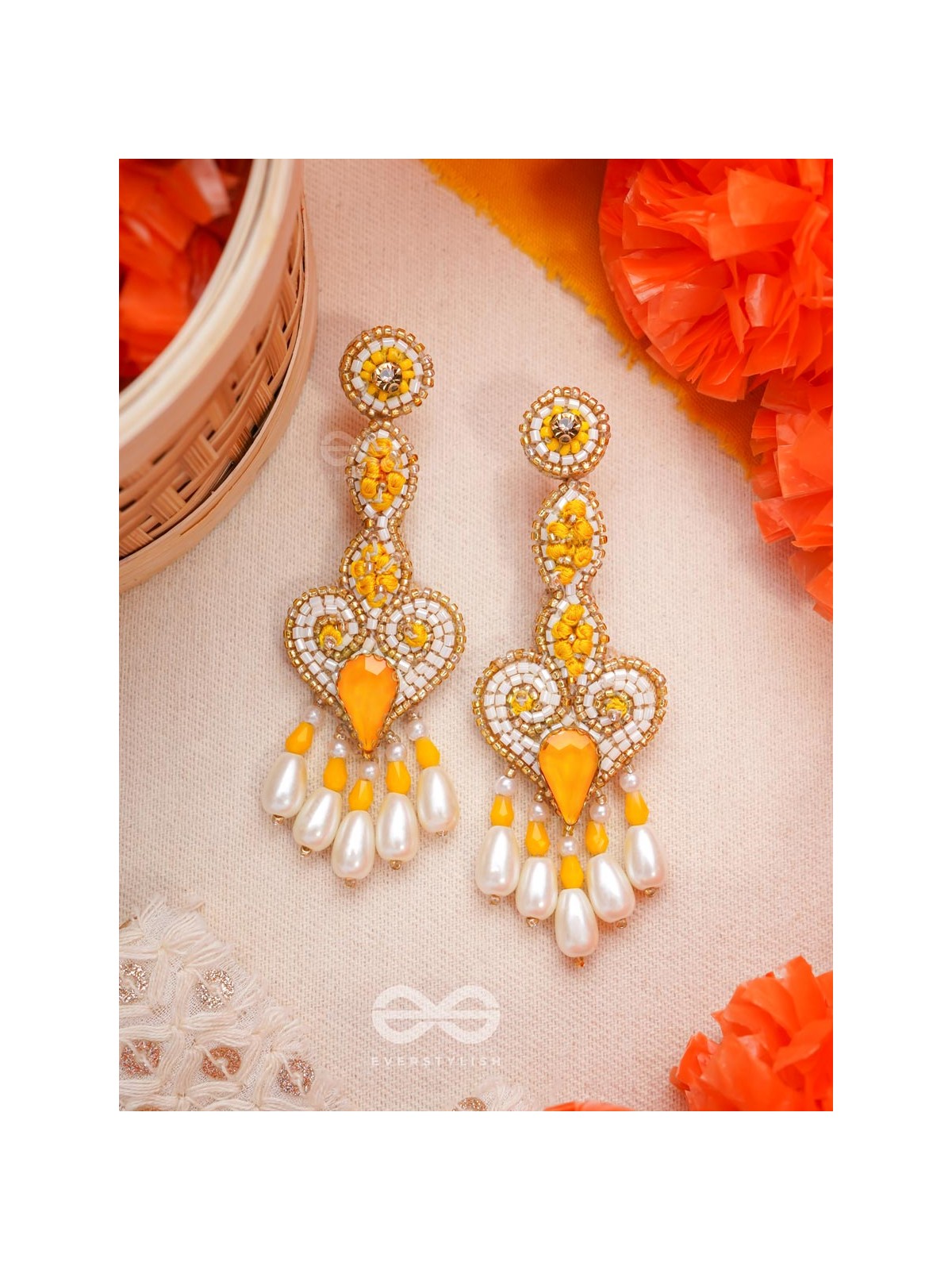 Aatapya- The Glorious Sunshine- Pearls and Stones Embroidered Earrings