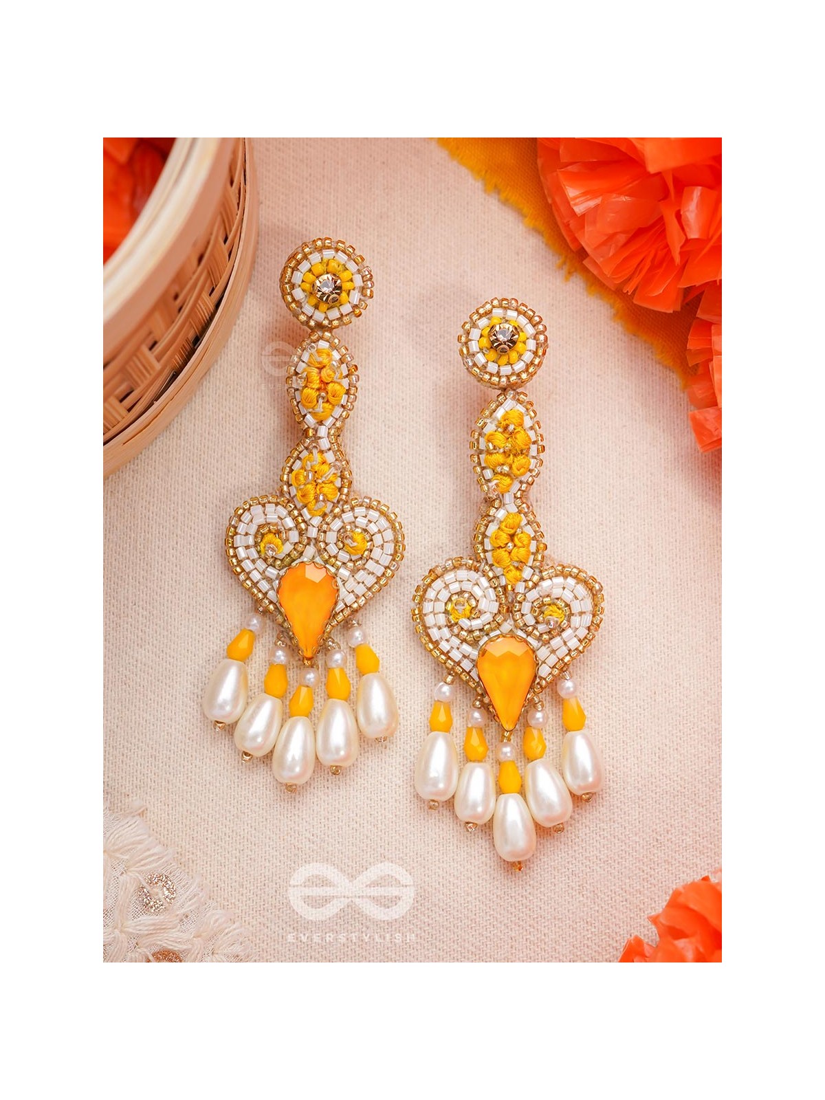 Aatapya- The Glorious Sunshine- Pearls and Stones Embroidered Earrings