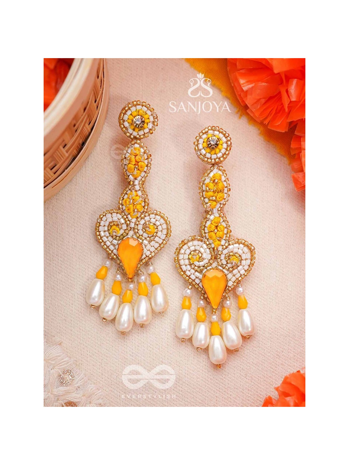 Aatapya- The Glorious Sunshine- Pearls and Stones Embroidered Earrings