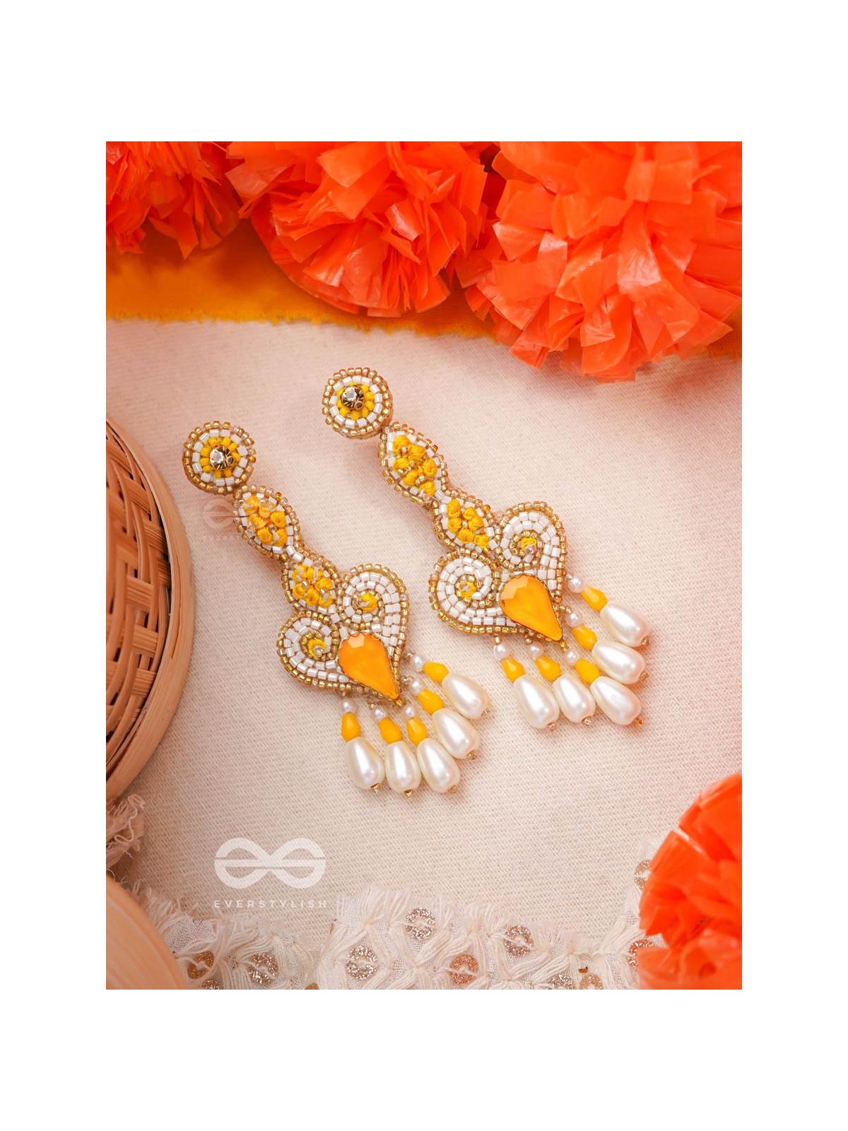 Aatapya- The Glorious Sunshine- Pearls and Stones Embroidered Earrings