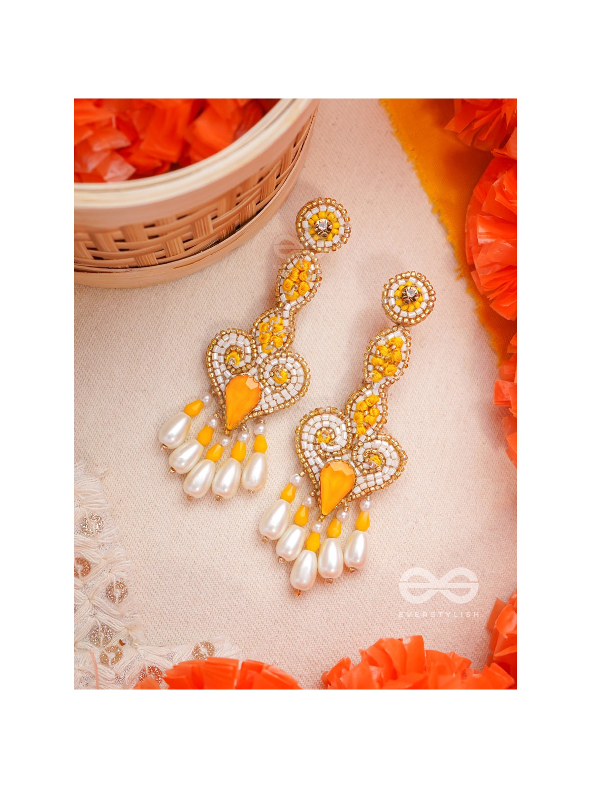 Aatapya- The Glorious Sunshine- Pearls and Stones Embroidered Earrings