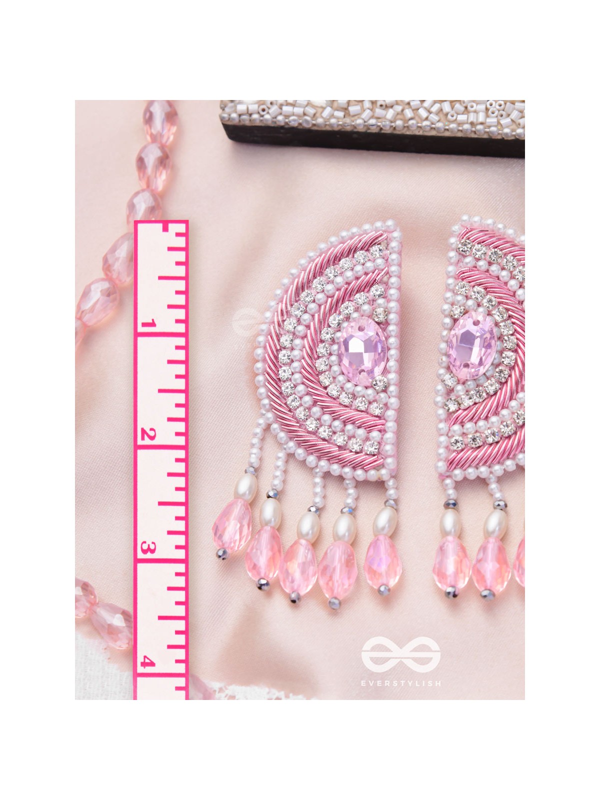 Suvana- The Pink Moon- Pearls and Stones Embroidered Earrings