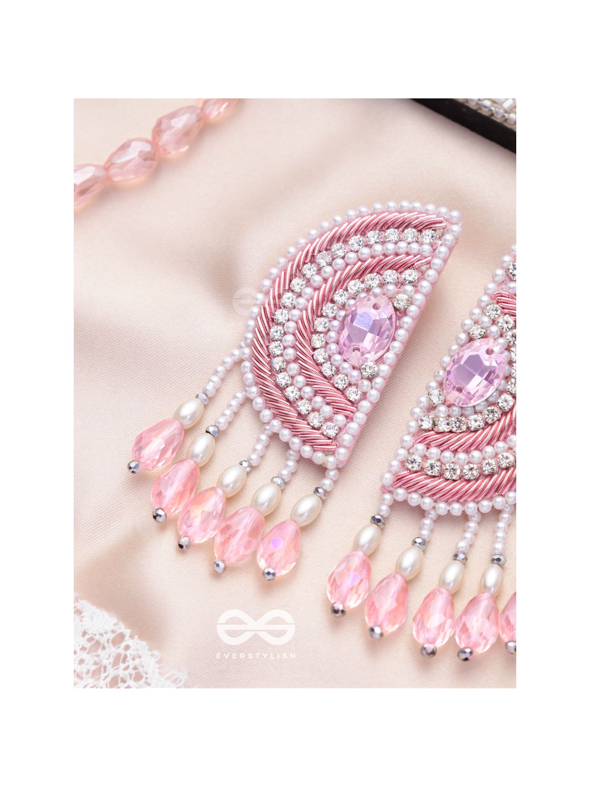 Suvana- The Pink Moon- Pearls and Stones Embroidered Earrings