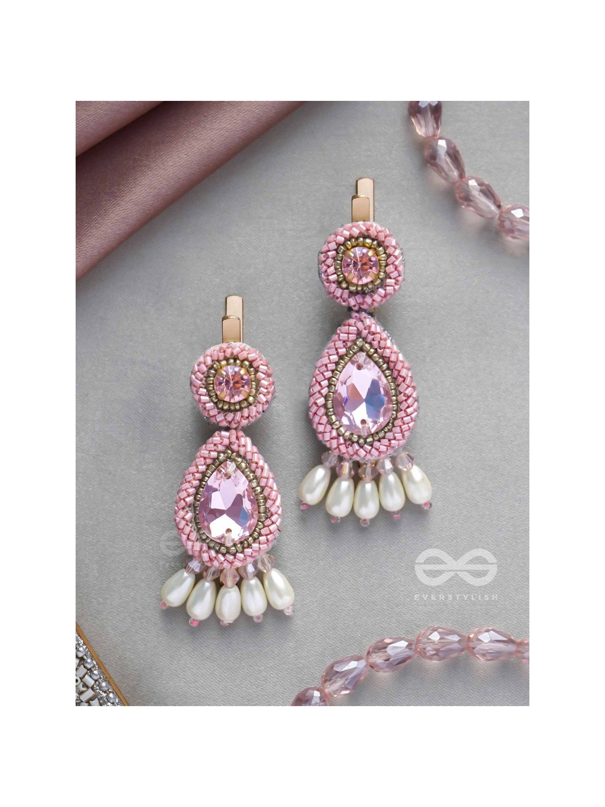 Aarakta- The Pink Beauty- Pearls and Stones Embroidered Hair Clips